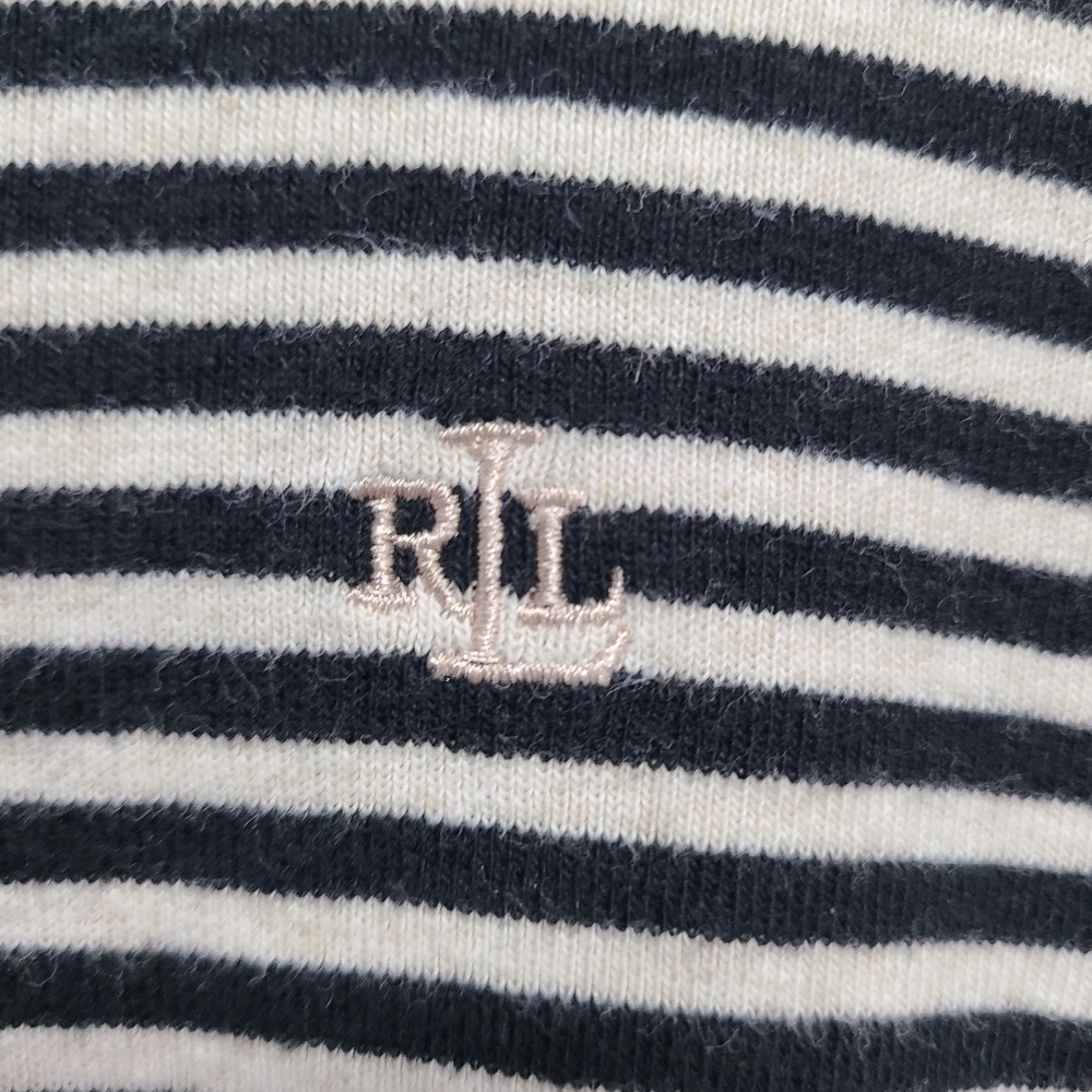 Lauren Ralph Lauren Cream and Black Striped Knit‎ Top - Picture 3 of 10